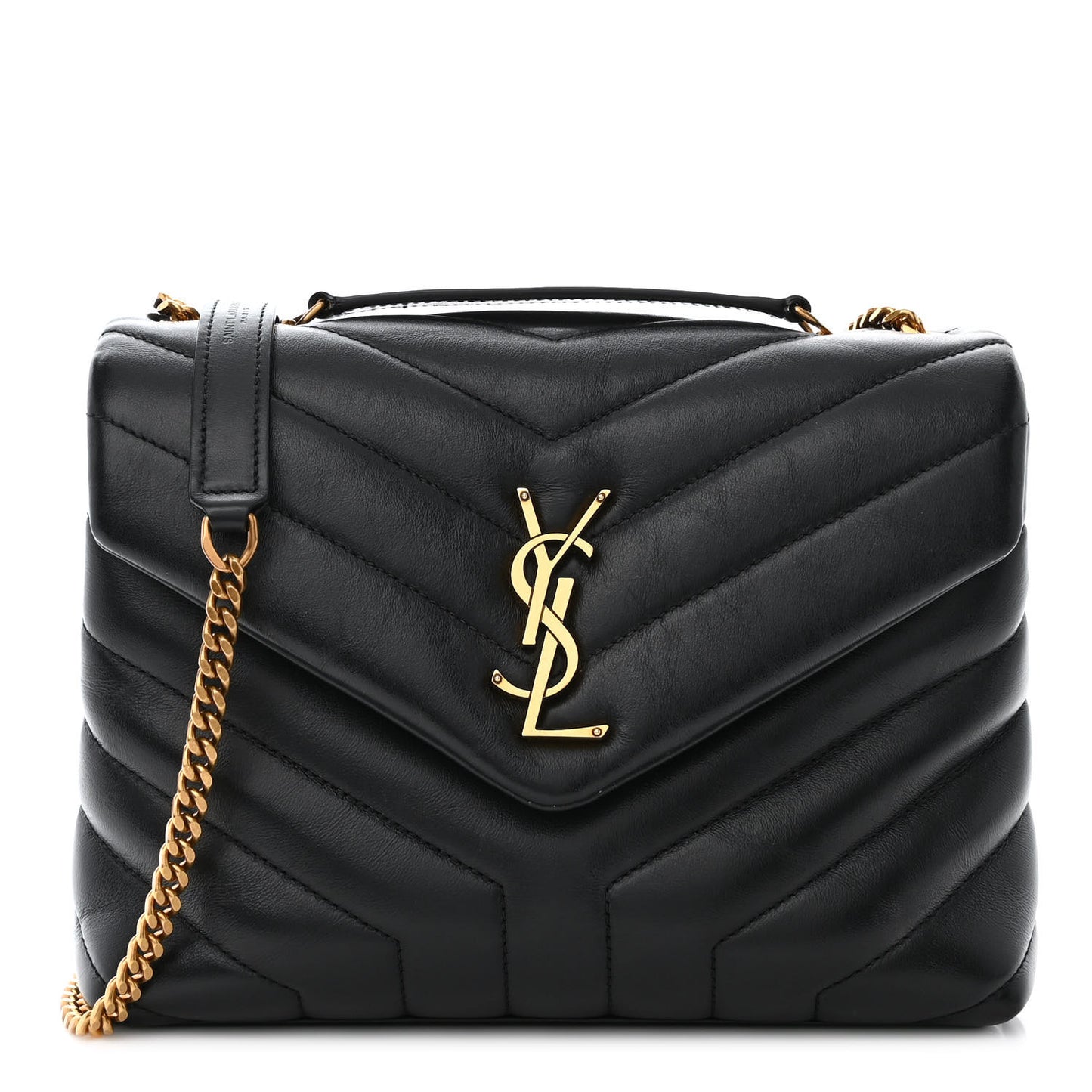 Calfskin Y Quilted Monogram Small Loulou Chain Satchel Black