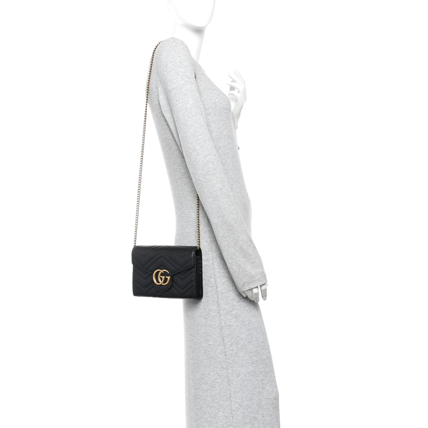 Calfskin Matelasse GG Marmont Chain Wallet Black