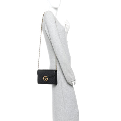Gucci Calfskin Matelasse GG Marmont Chain Wallet Black 2 of 11