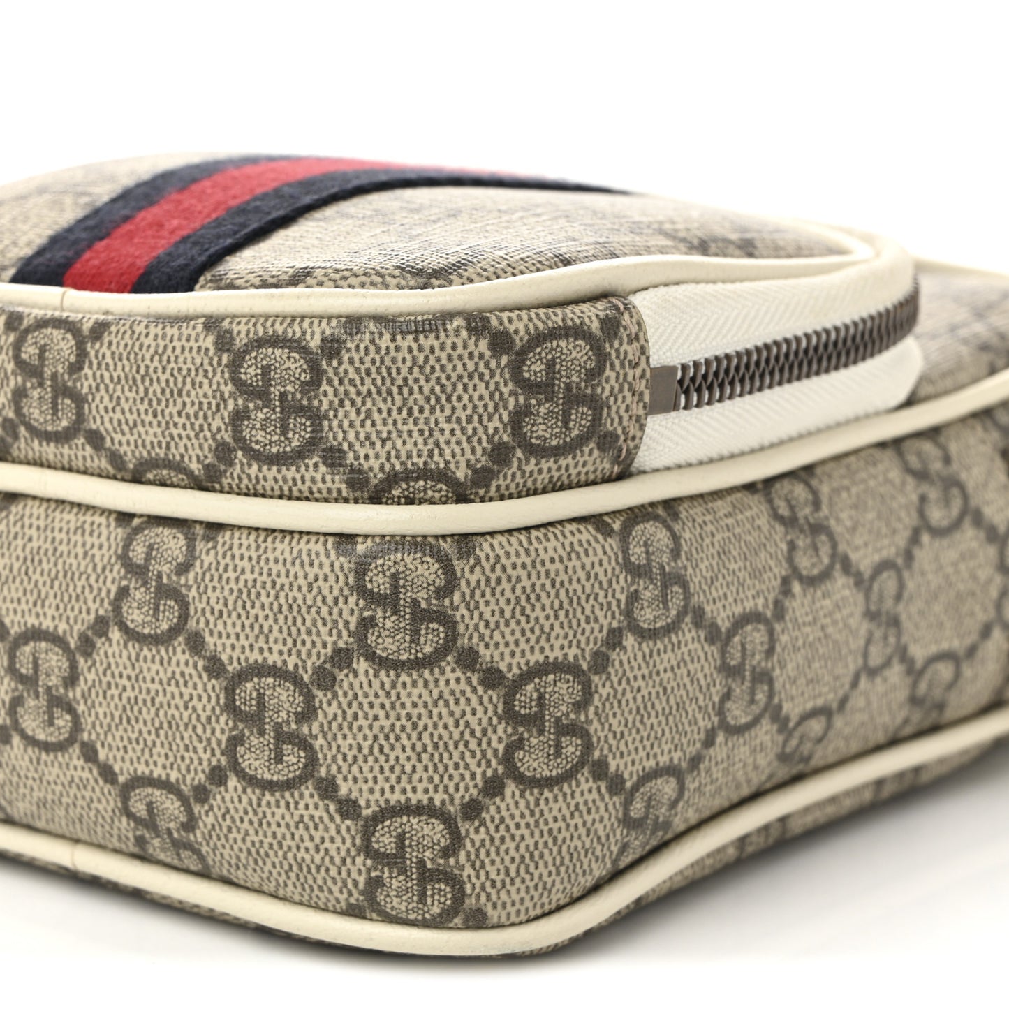 GG Supreme Monogram Web Mini Ophidia Double Zip Messenger Bag Beige Ebony Mystic White