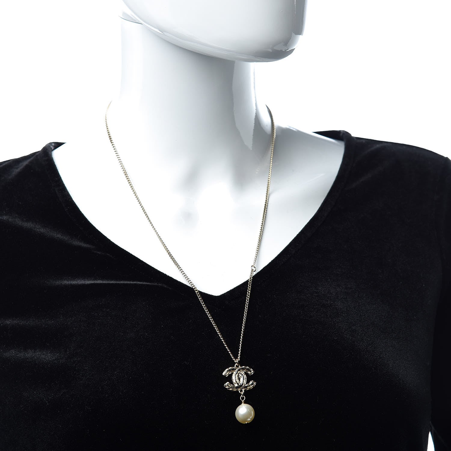 Chanel Resin Holographic Pearl CC Drop Necklace Gold 2 of 6