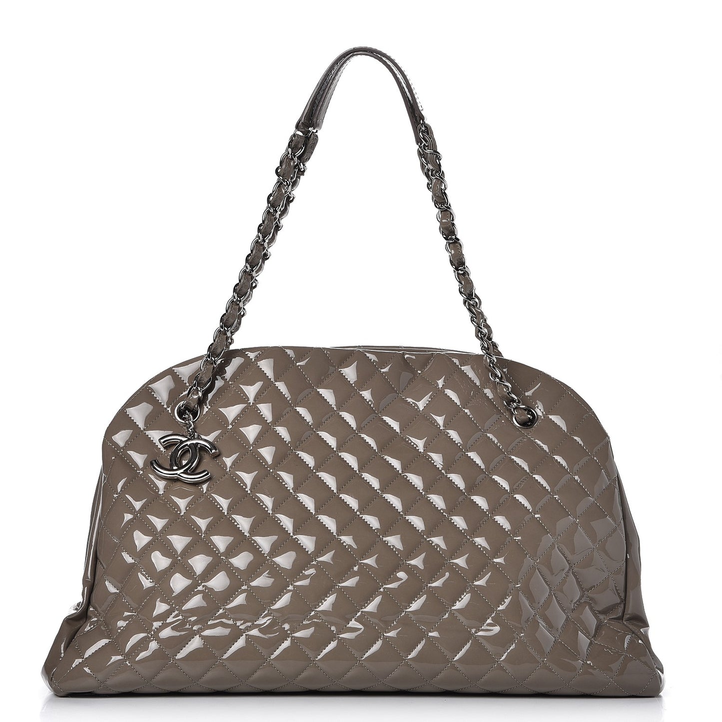 Patent Quilted Maxi Just Mademoiselle Bowling Bag Grey