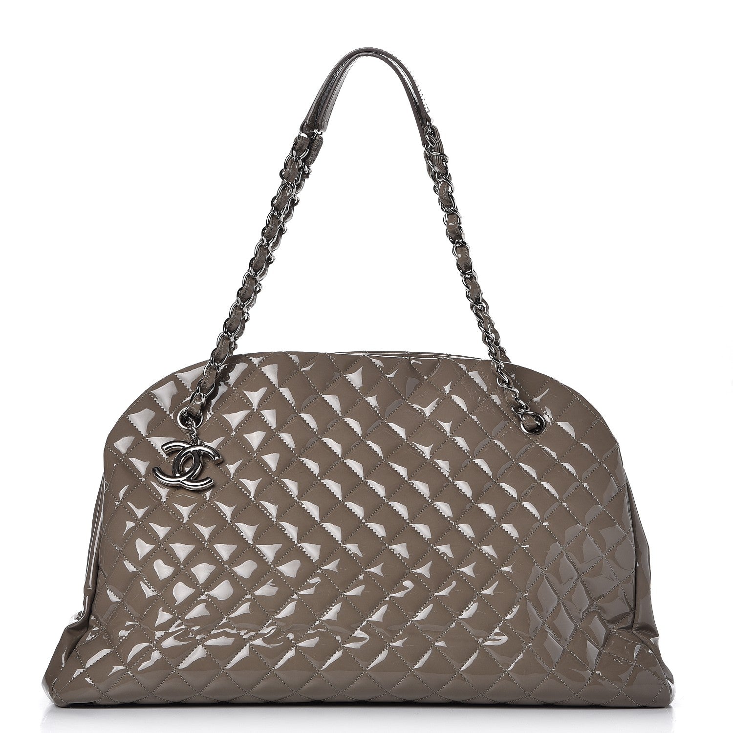 Chanel Patent Quilted Maxi Just Mademoiselle Bowling Bag Grey 1 of 15