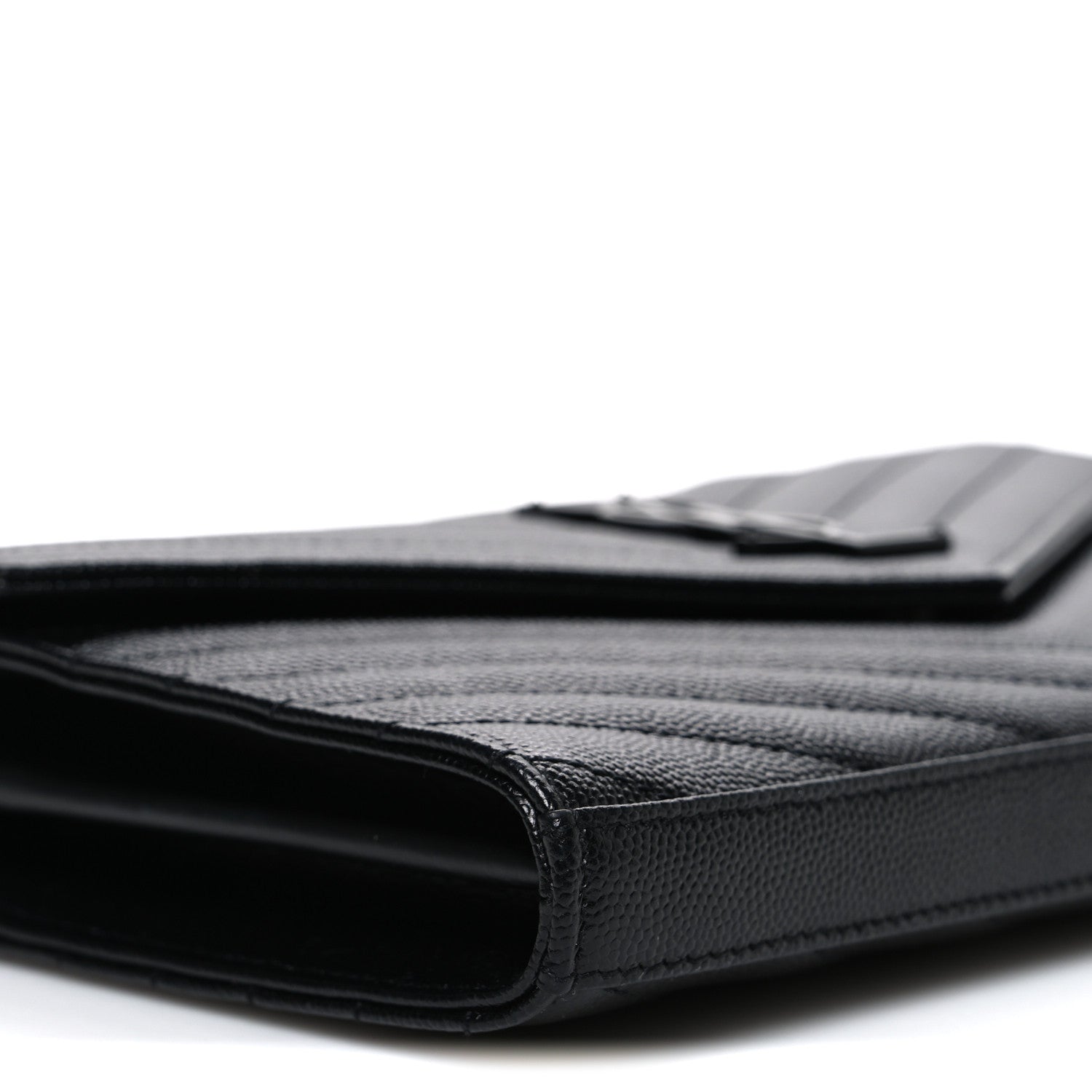 Saint Laurent Grain De Poudre Matelasse Chevron Monogram Monochrome Chain Wallet Black 9 of 10