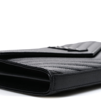 Saint Laurent Grain De Poudre Matelasse Chevron Monogram Monochrome Chain Wallet Black 9 of 10