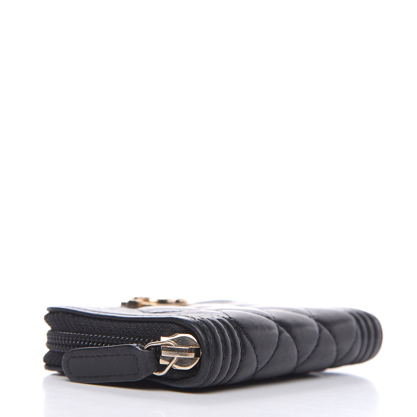 Lambskin Quilted Zip Around Boy Coin Purse Wallet Black