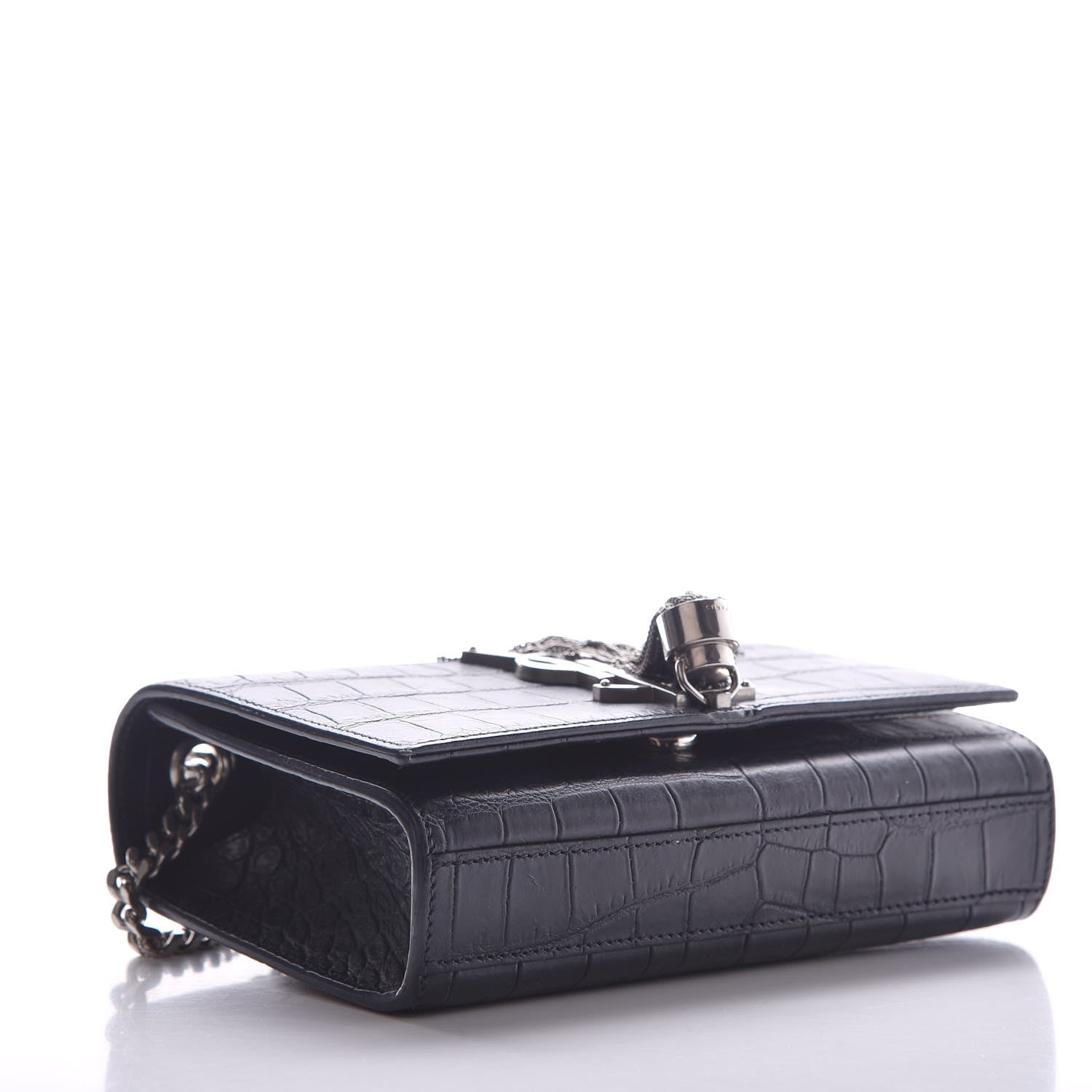 Saint Laurent Calfskin Crocodile Embossed Monogram Small Kate Tassel Satchel Black 4 of 10