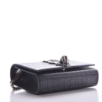 Saint Laurent Calfskin Crocodile Embossed Monogram Small Kate Tassel Satchel Black 4 of 10