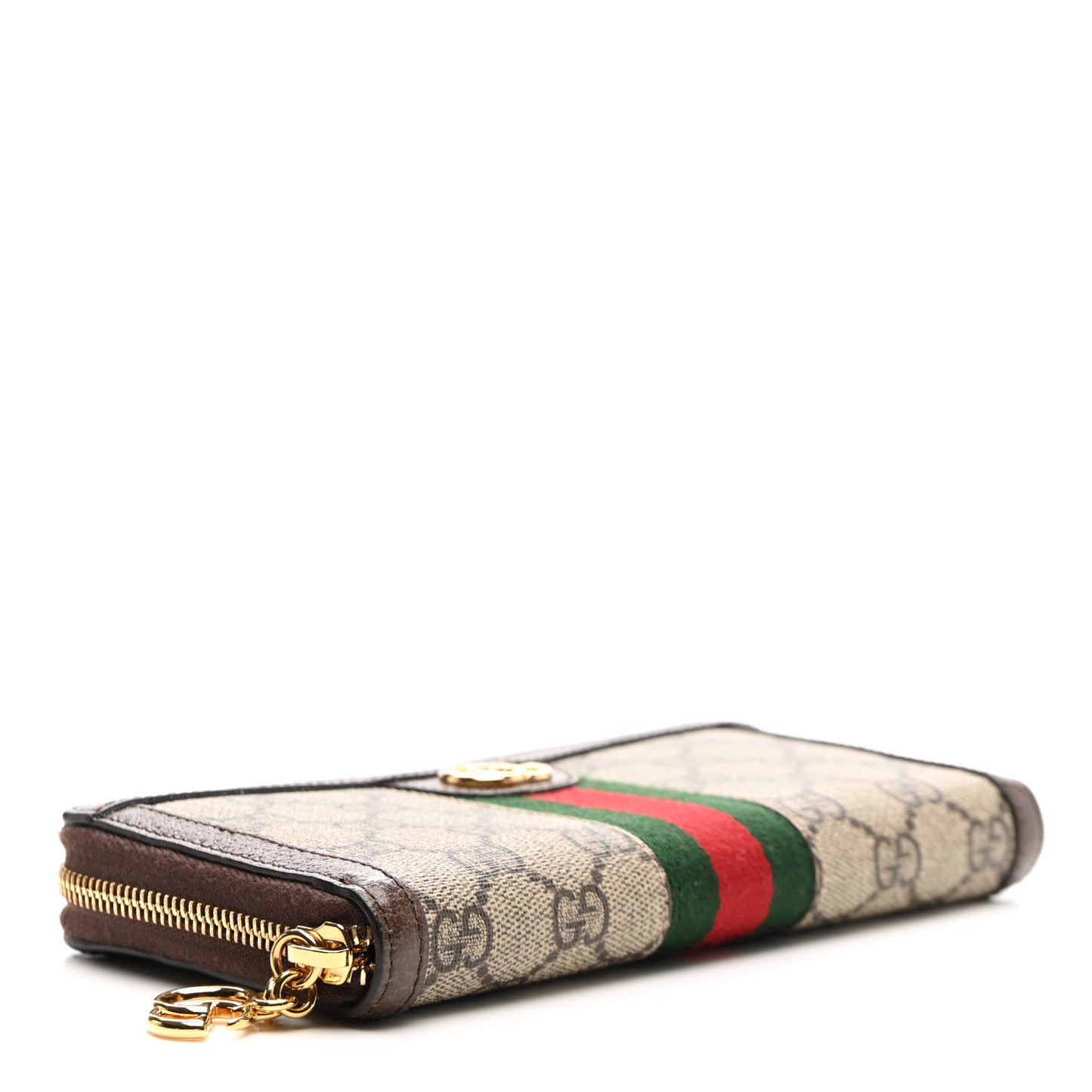 GG Supreme Monogram Web Ophidia Zip Around Wallet Brown
