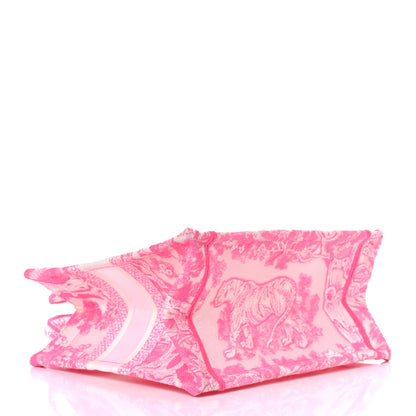 Christian Dior Transparent Canvas Embroidered Small Toile De Jouy Reverse Book Tote Fluorescent Pink 4 of 12