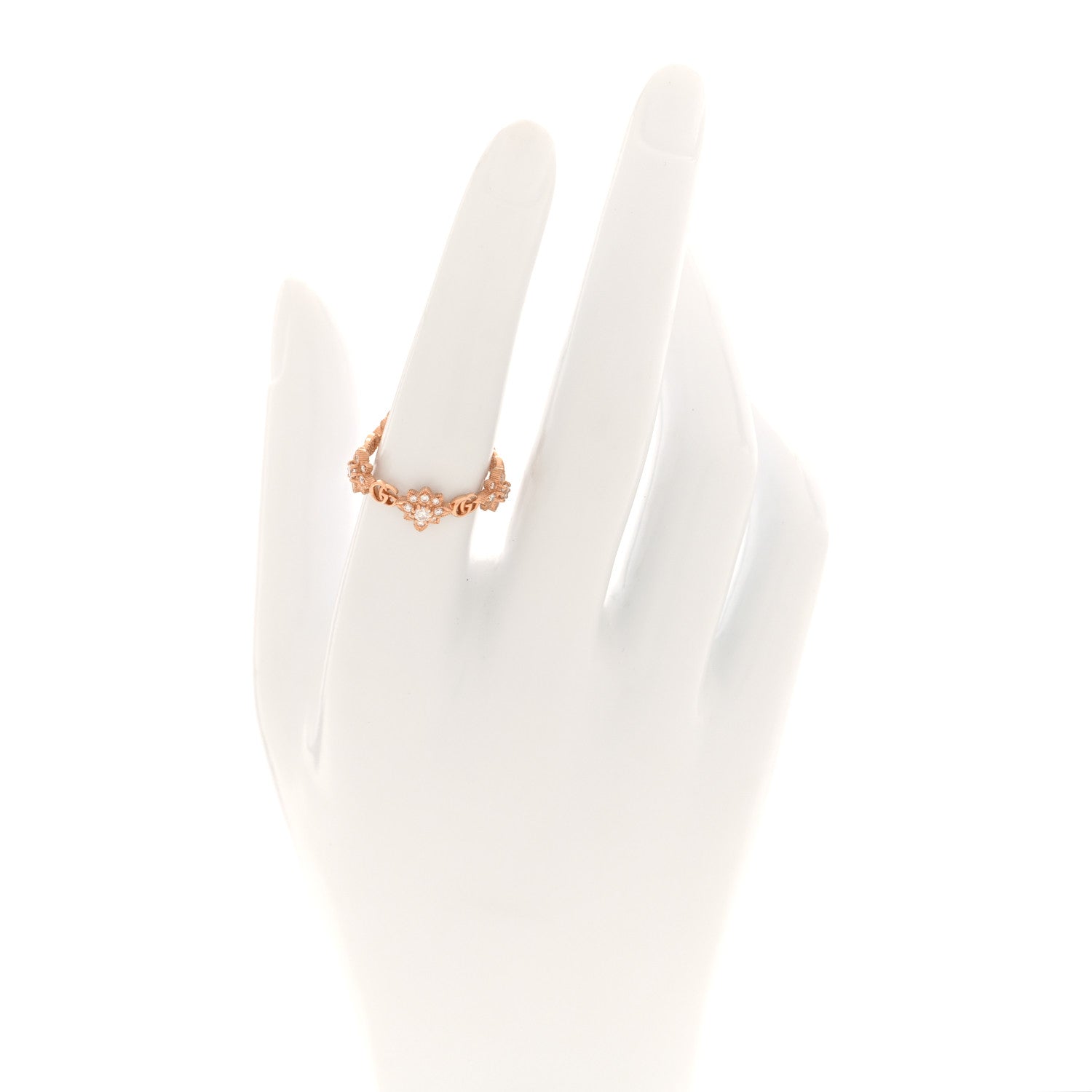 Gucci 18K Rose Gold Diamond Flora Ring 54 6.75 2 of 5