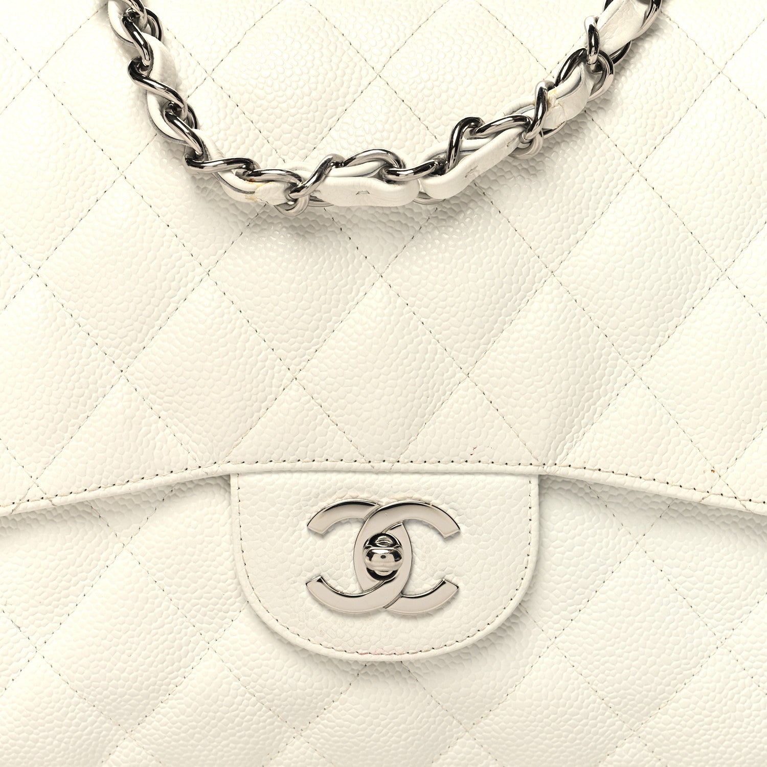 Chanel Caviar Quilted Jumbo Single Flap White 8 of 13