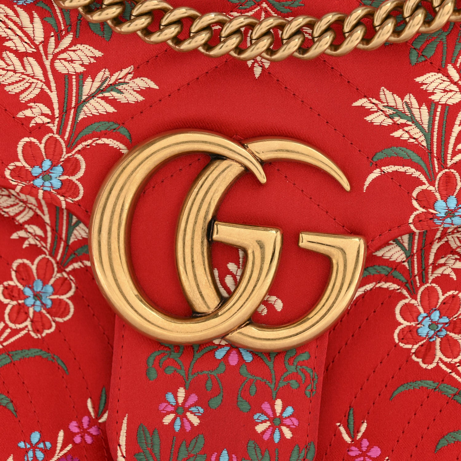 Gucci Jacquard Matelasse Floral Medium GG Marmont Shoulder Bag Red 14 of 15