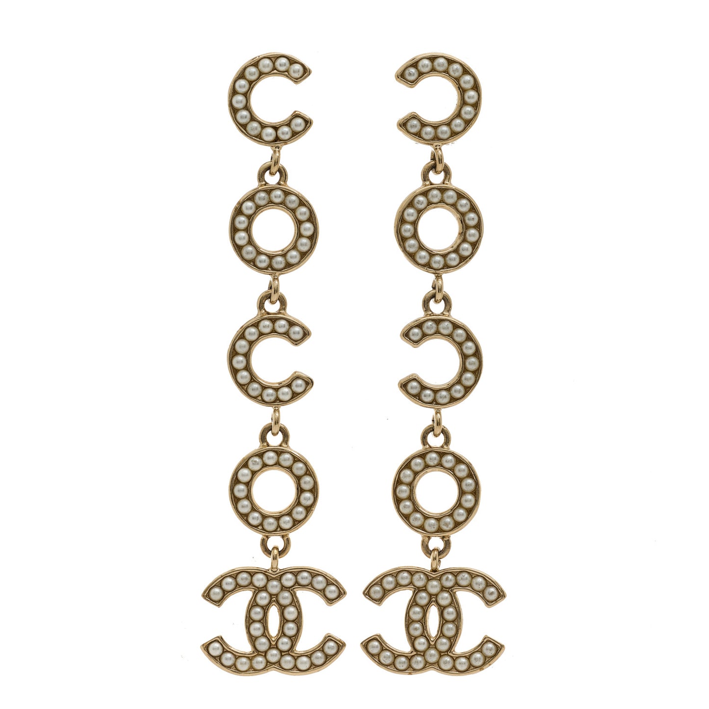 Pearl Crystal CC Coco Drop Earrings Gold