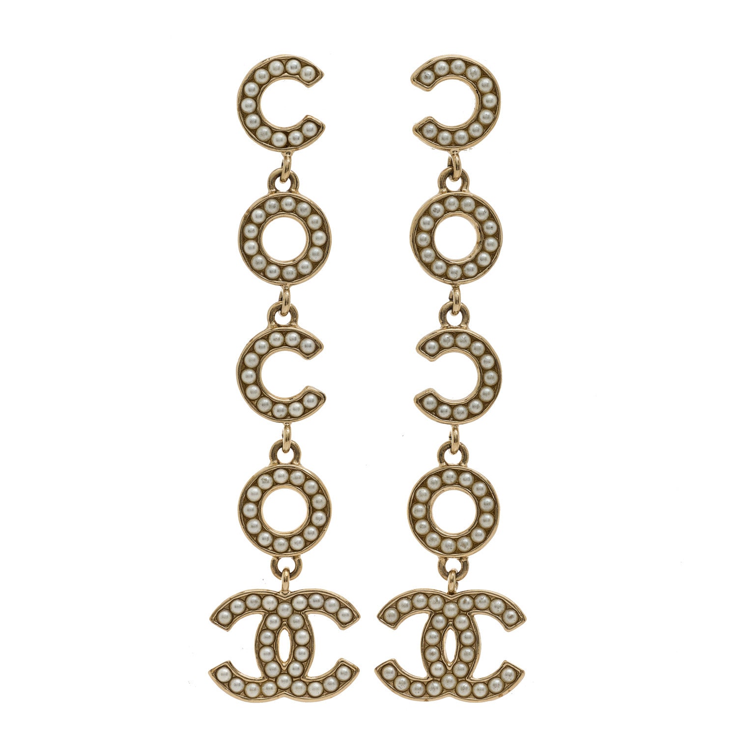 Chanel Pearl Crystal CC Coco Drop Earrings Gold 1 of 4