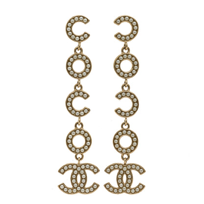 Chanel Pearl Crystal CC Coco Drop Earrings Gold 1 of 4