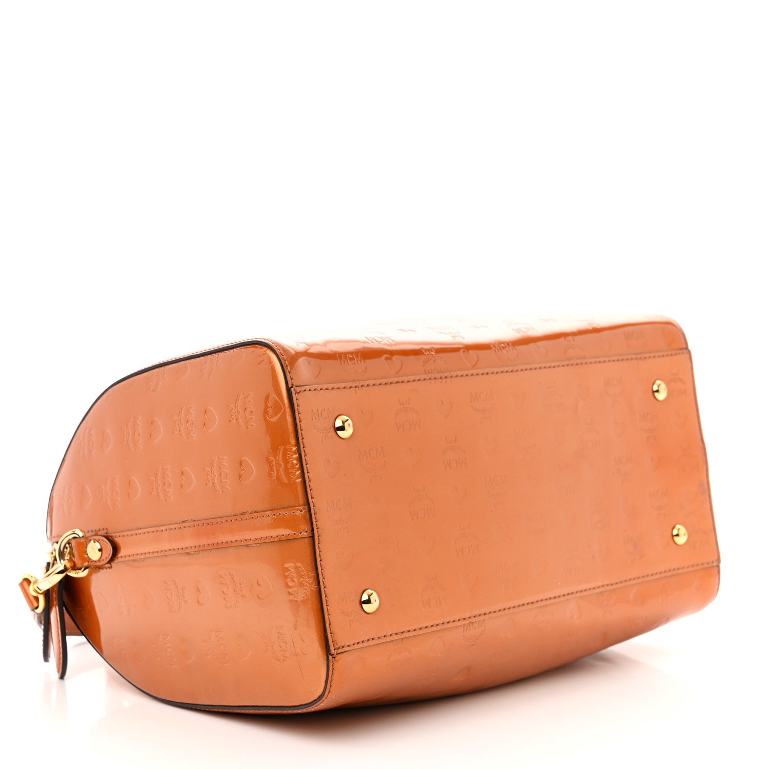MCM Patent Monogram Boston Bag Bronze 4 of 11