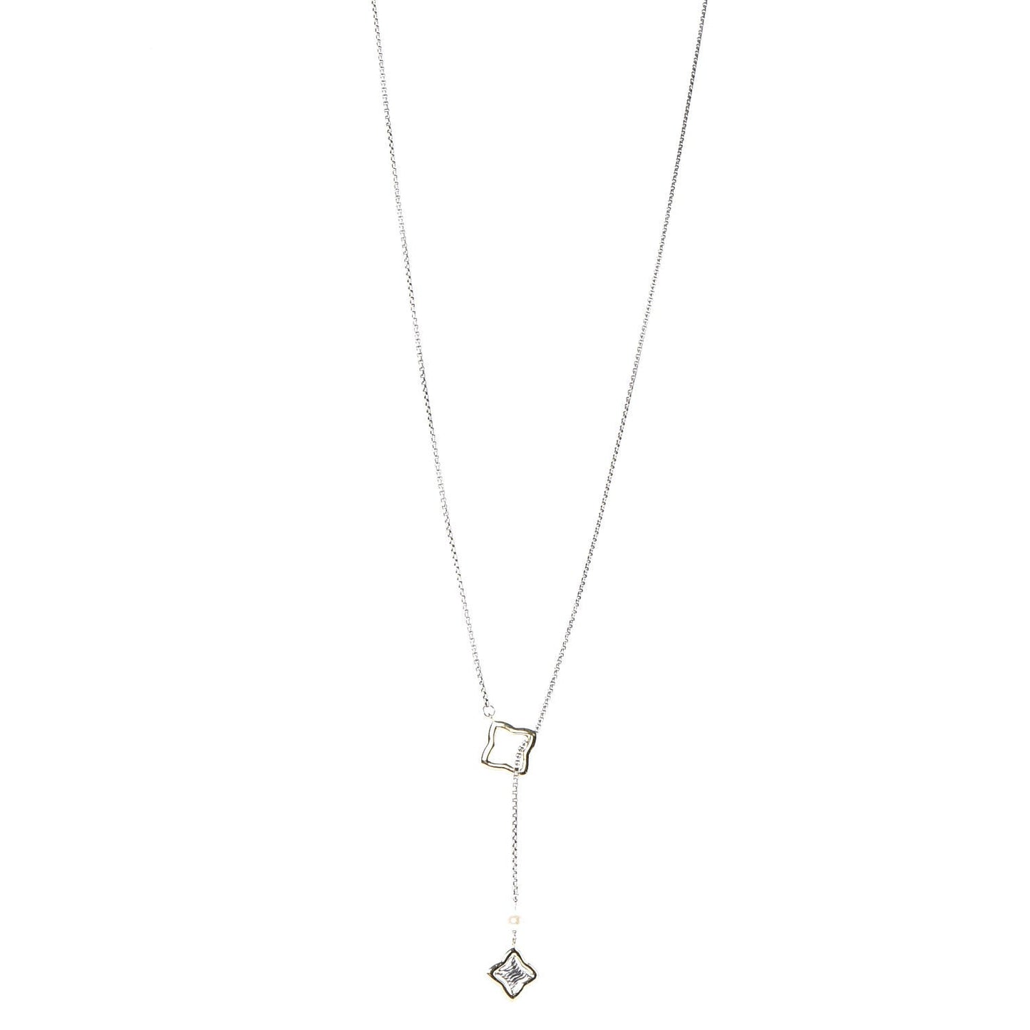 Sterling Silver 18K Yellow Gold Pearl Quatrefoil Lariat Necklace