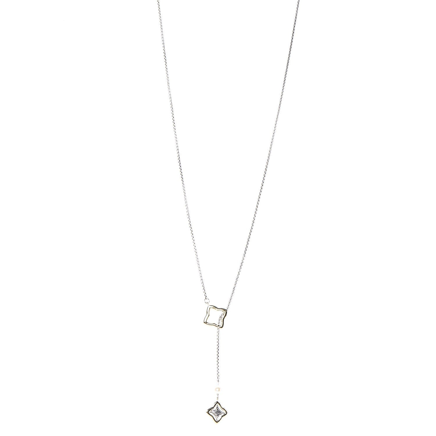 David Yurman Sterling Silver 18K Yellow Gold Pearl Quatrefoil Lariat Necklace 1 of 7