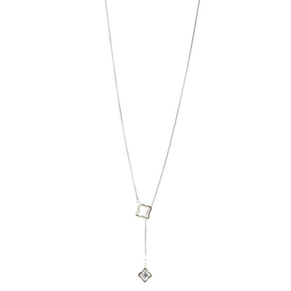 David Yurman Sterling Silver 18K Yellow Gold Pearl Quatrefoil Lariat Necklace 1 of 7