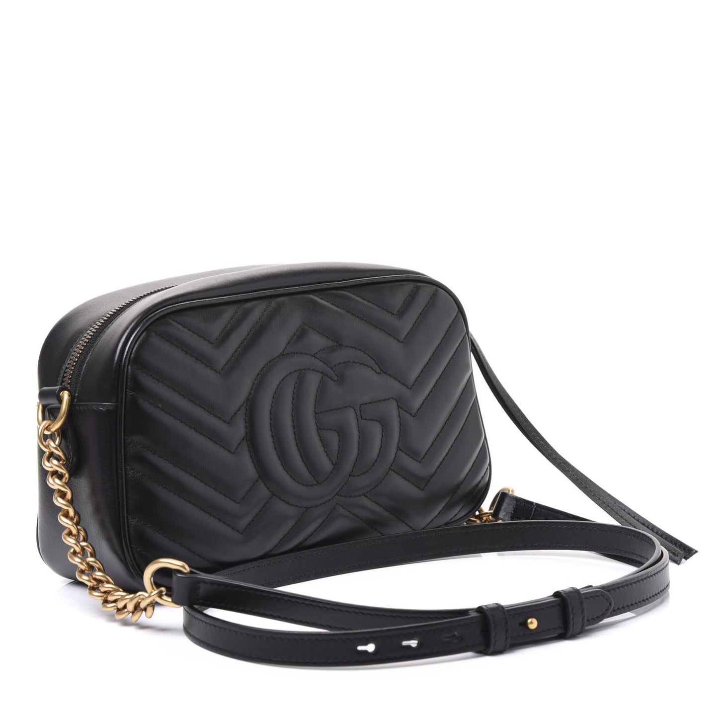 Calfskin Matelasse Small GG Marmont Chain Shoulder Bag Black