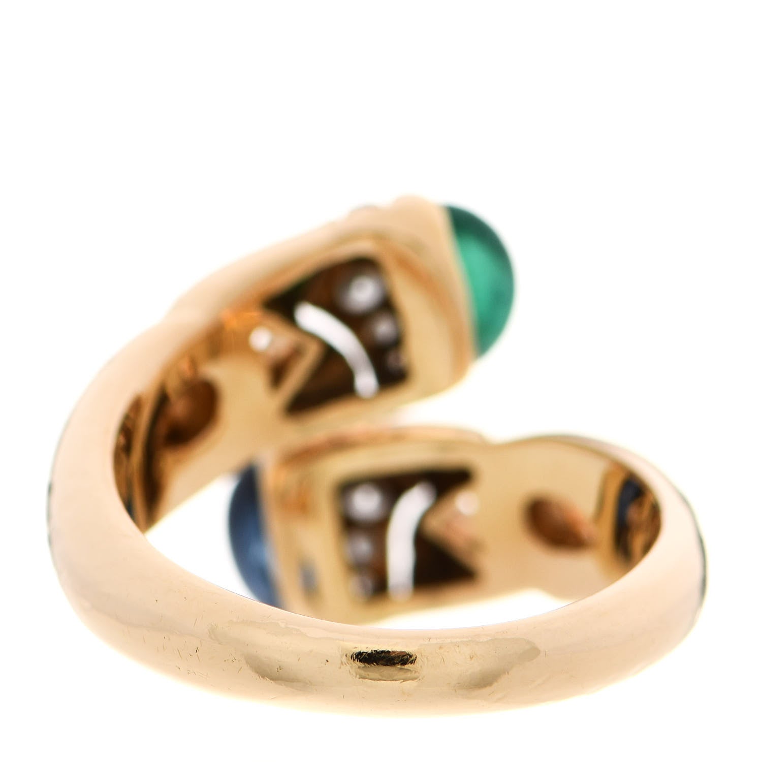 Bulgari 18K Yellow Gold Diamond Blue Sapphire Emerald Bypass Ring 51 5.75 4 of 6