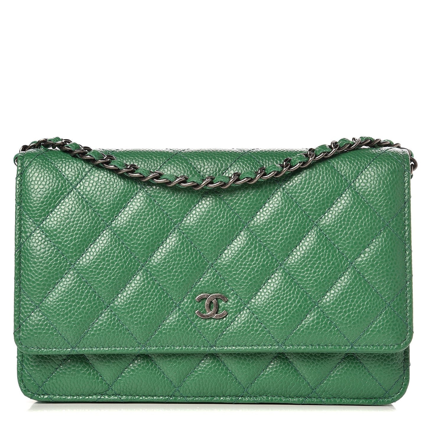 Caviar Quilted Wallet On Chain WOC Green