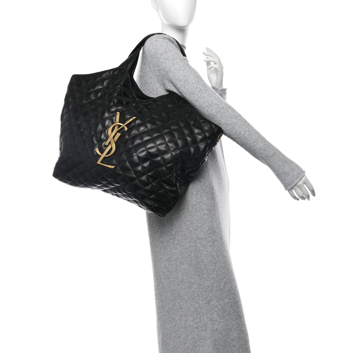 Lambskin Quilted Maxi Icare Shopping Tote Black