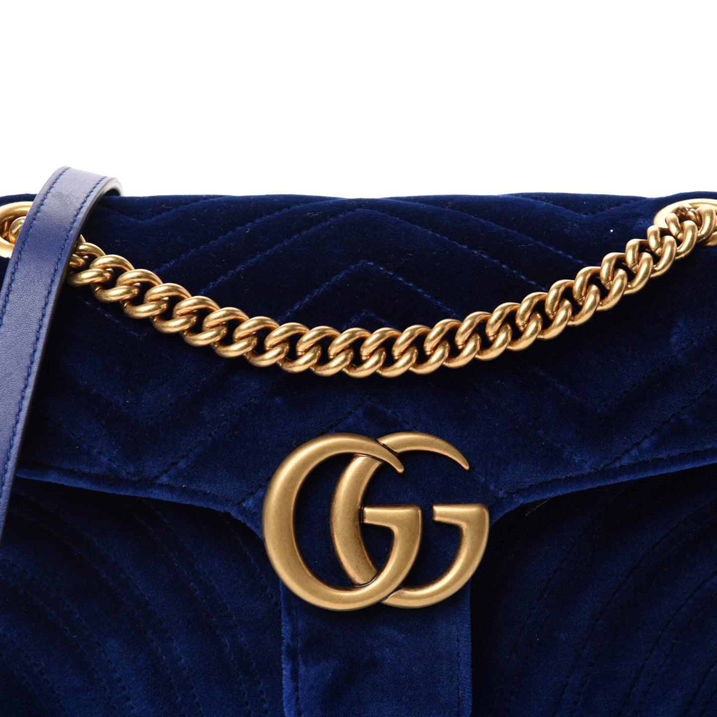 Velvet Matelasse Small GG Marmont Shoulder Bag Cobalt Blue