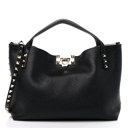 Valentino Garavani Grained Calfskin Small Rockstud Flip Lock Tote Black Rose Quartz 3 of 9