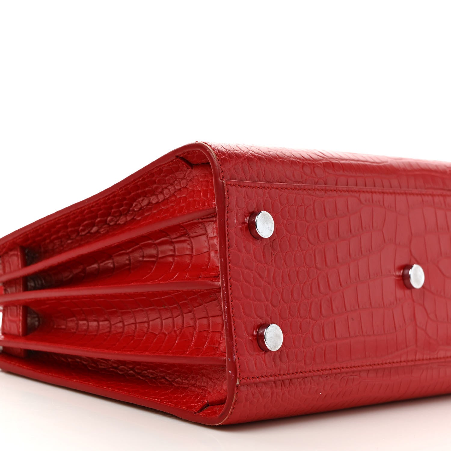 Saint Laurent Calfskin Crocodile Embossed Baby Sac De Jour Red 7 of 9