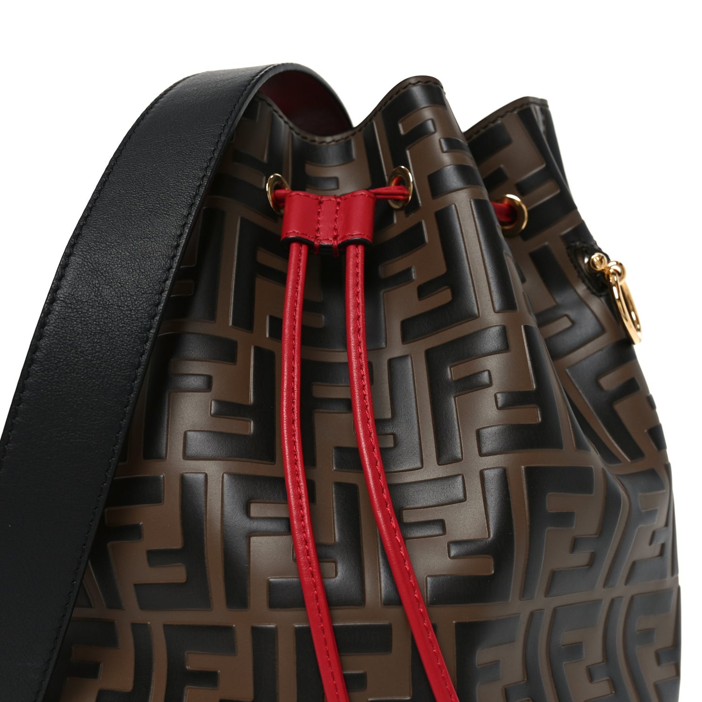 Vitello Grace F is Fendi Bi-Color FF 1974 Embossed Grande Mon Tresor Bucket Bag Maya Black Fragola