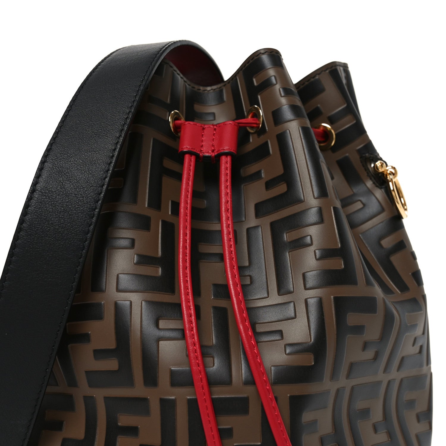 Fendi Vitello Grace F is Fendi Bi-Color FF 1974 Embossed Grande Mon Tresor Bucket Bag Maya Black Fragola 8 of 10