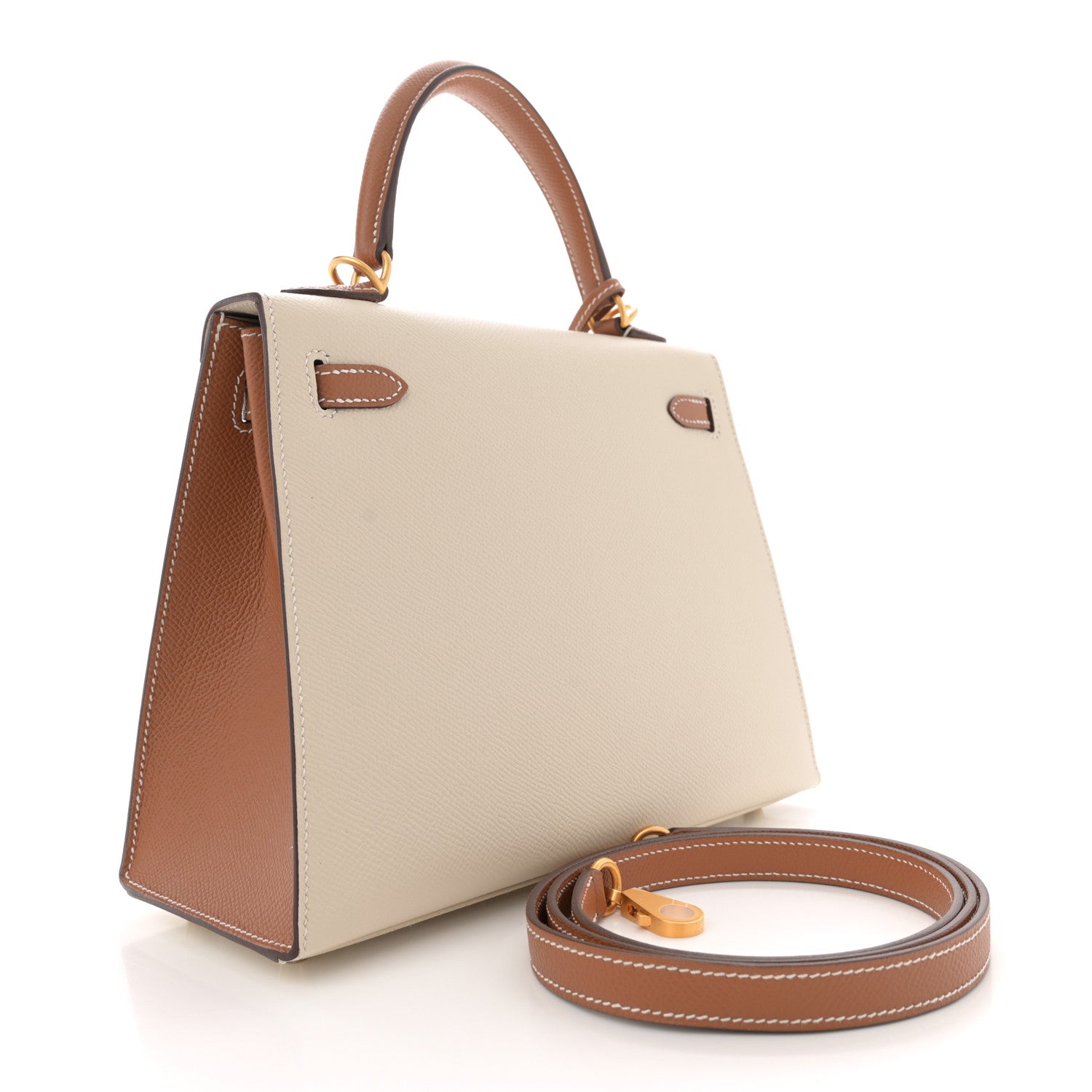Hermes Epsom Bi-Color Horseshoe Kelly Sellier 25 Craie Gold 3 of 10