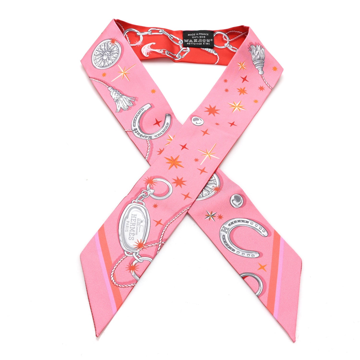 Hermes Silk C'est la Fete Twilly Rose Bonbon Orange 1 of 3