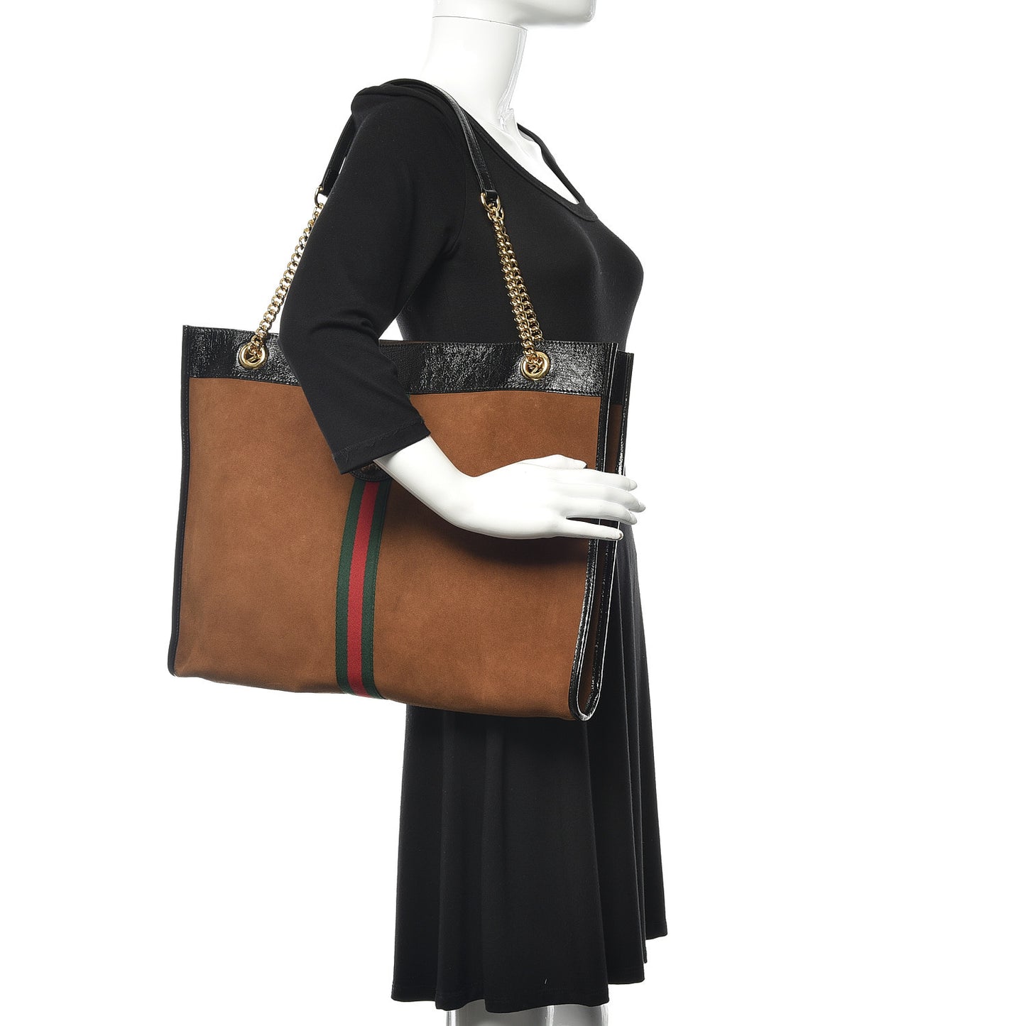 Suede Patent Large Rajah Chain Tote Nocciola Black