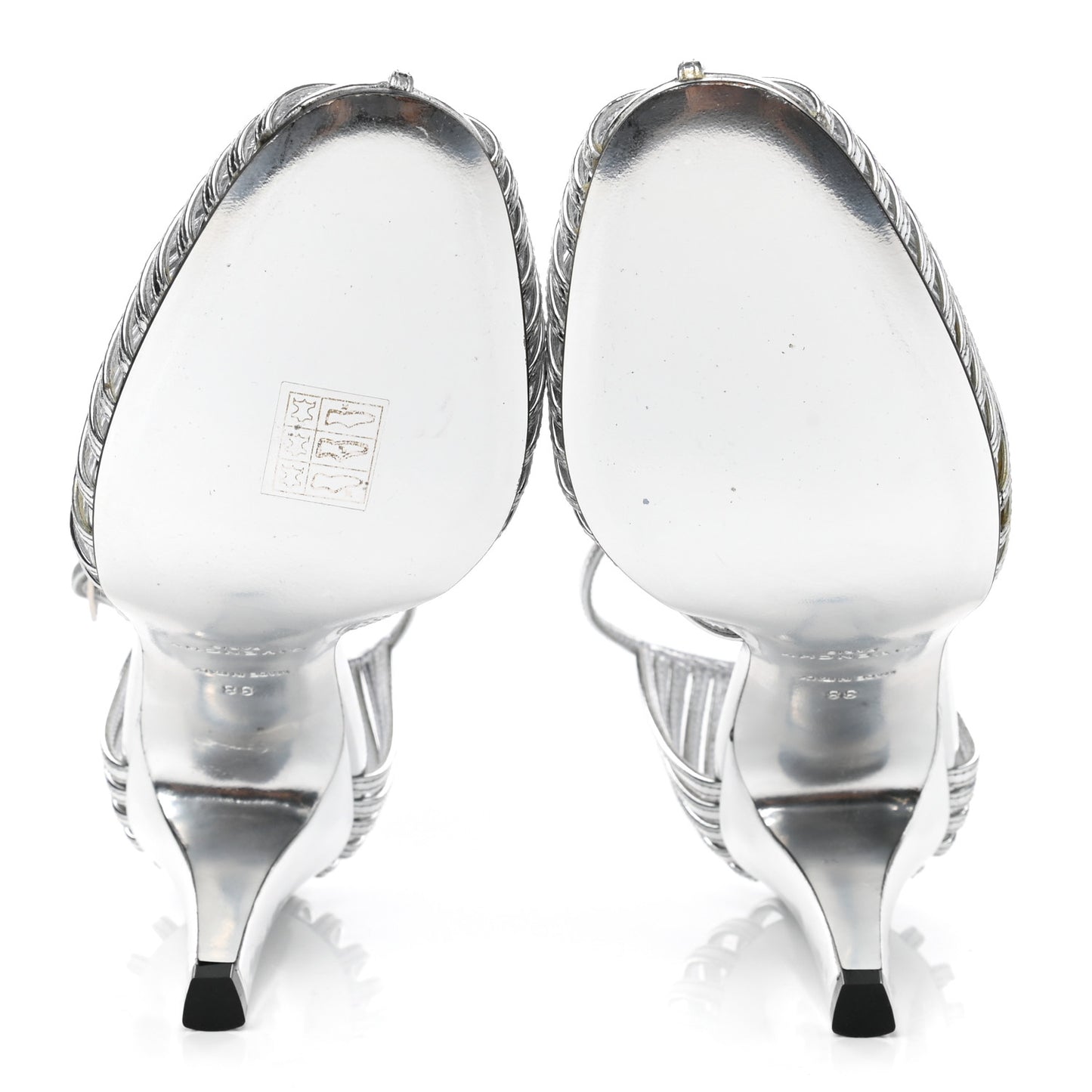Metallic Calfskin Look Book Cage Sandals 38 Silver