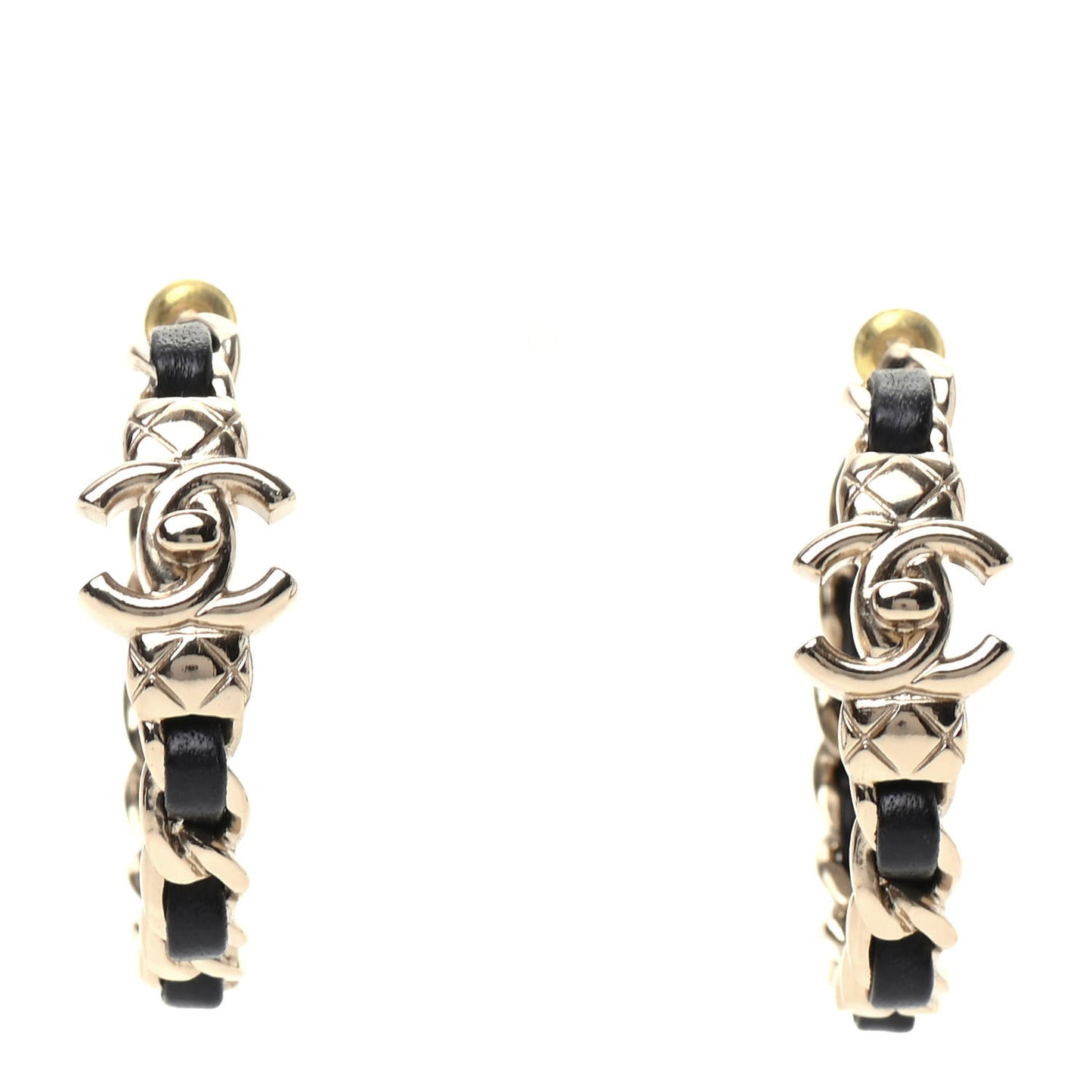 Lambskin CC Turnlock Chain Hoop Earrings Gold Black
