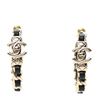 Chanel Lambskin CC Turnlock Chain Hoop Earrings Gold Black 1 of 5