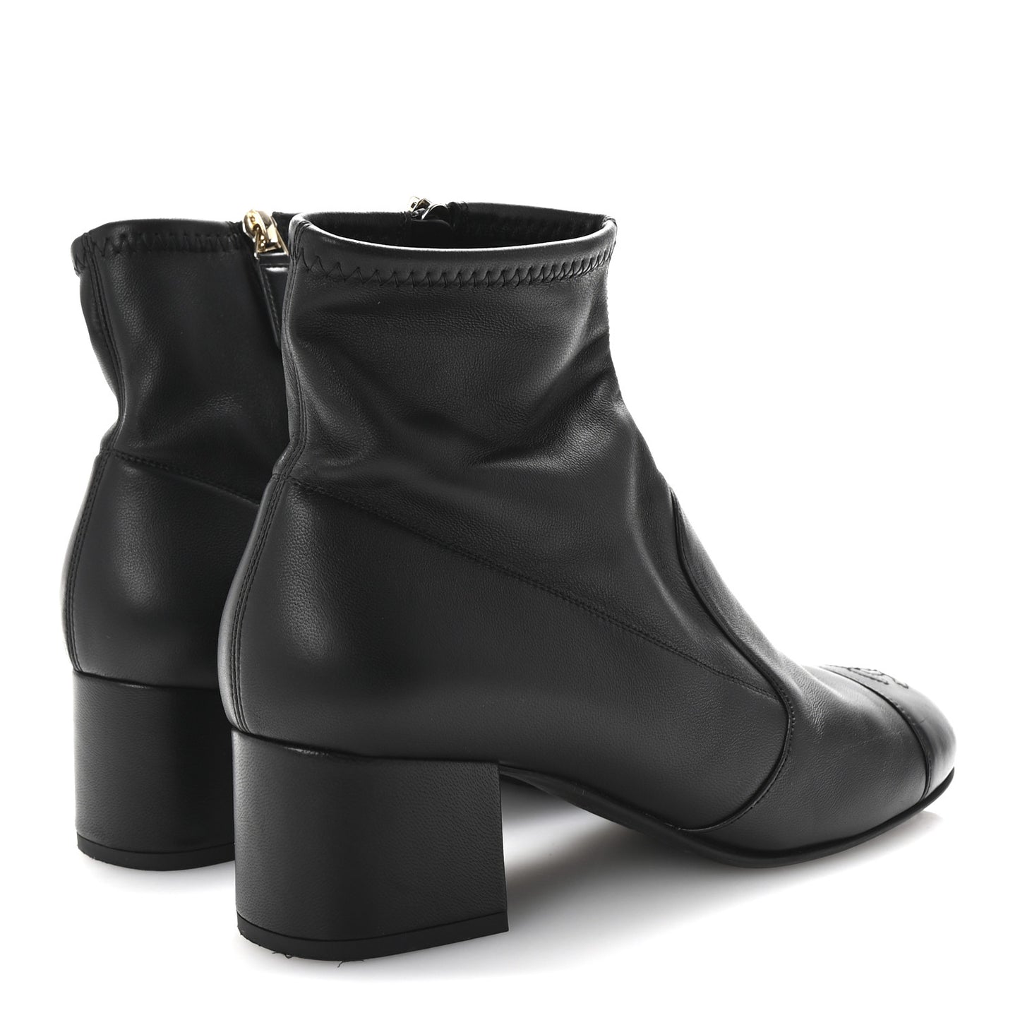 Stretch Lambskin Cap Toe CC Short Boots 38.5 Black