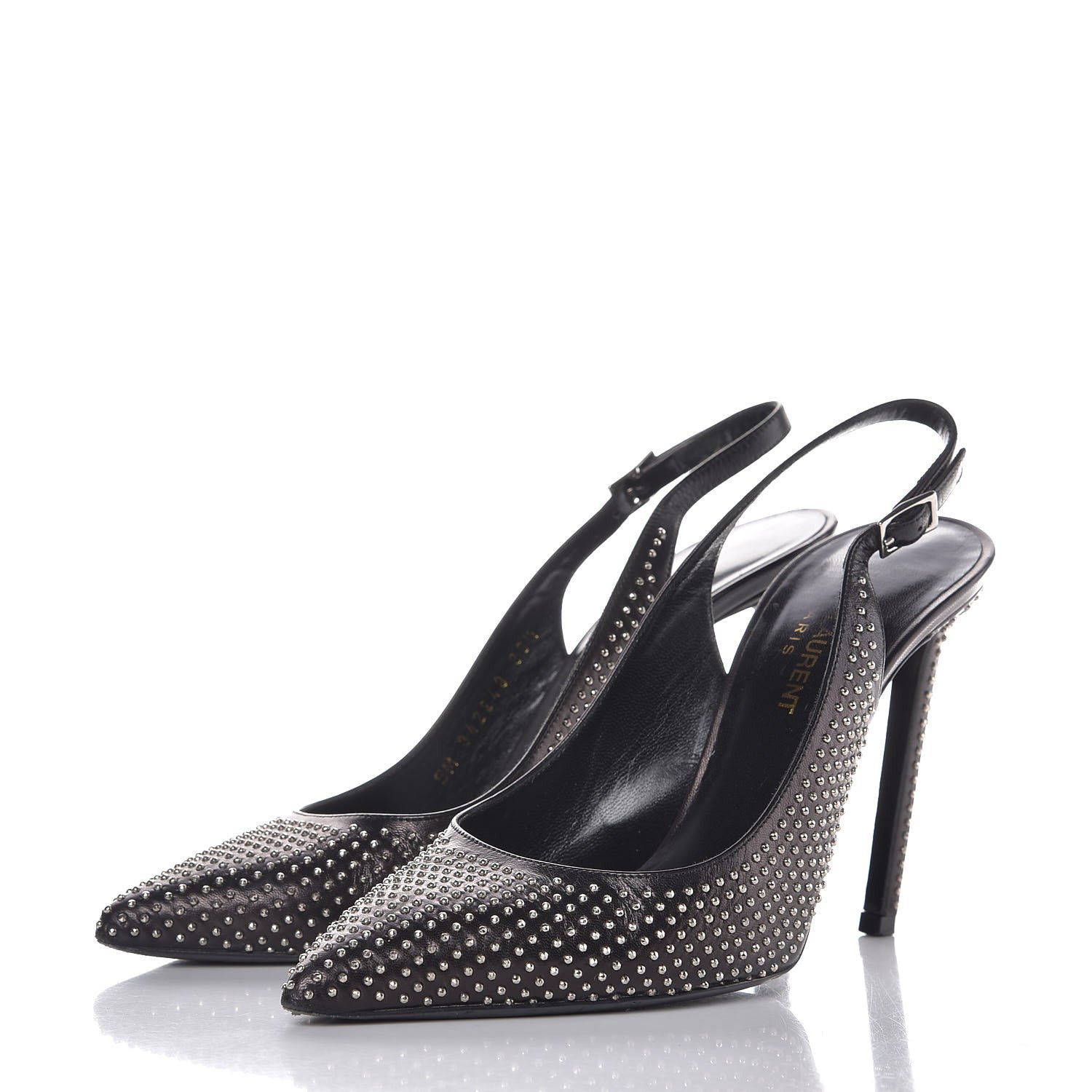 Saint Laurent Calfskin Studded Paris 105 Slingback Pumps 38.5 Black 3 of 12