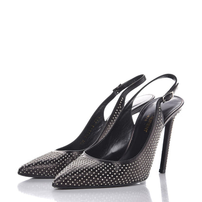 Saint Laurent Calfskin Studded Paris 105 Slingback Pumps 38.5 Black 3 of 12