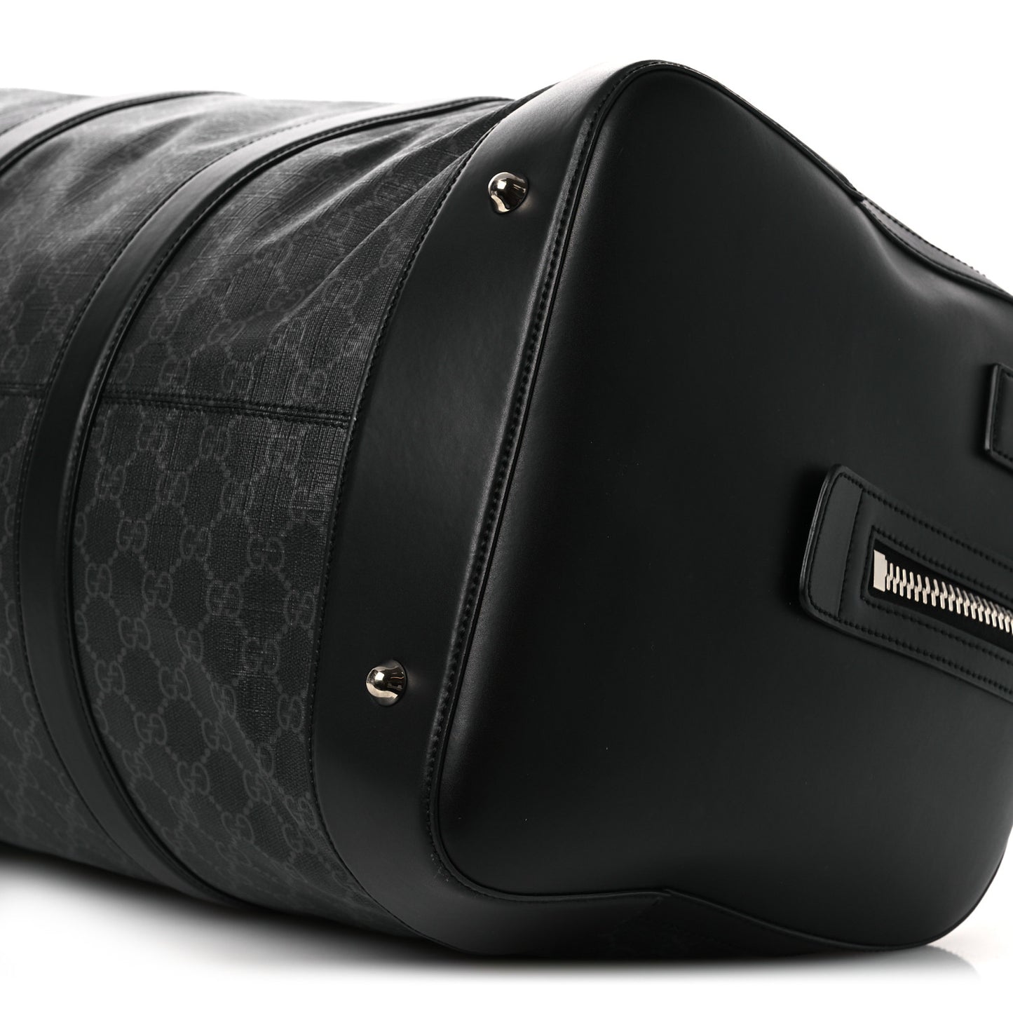 Soft GG Supreme Monogram Appia Calfskin Web Large Carry On Duffle Bag Black Grey