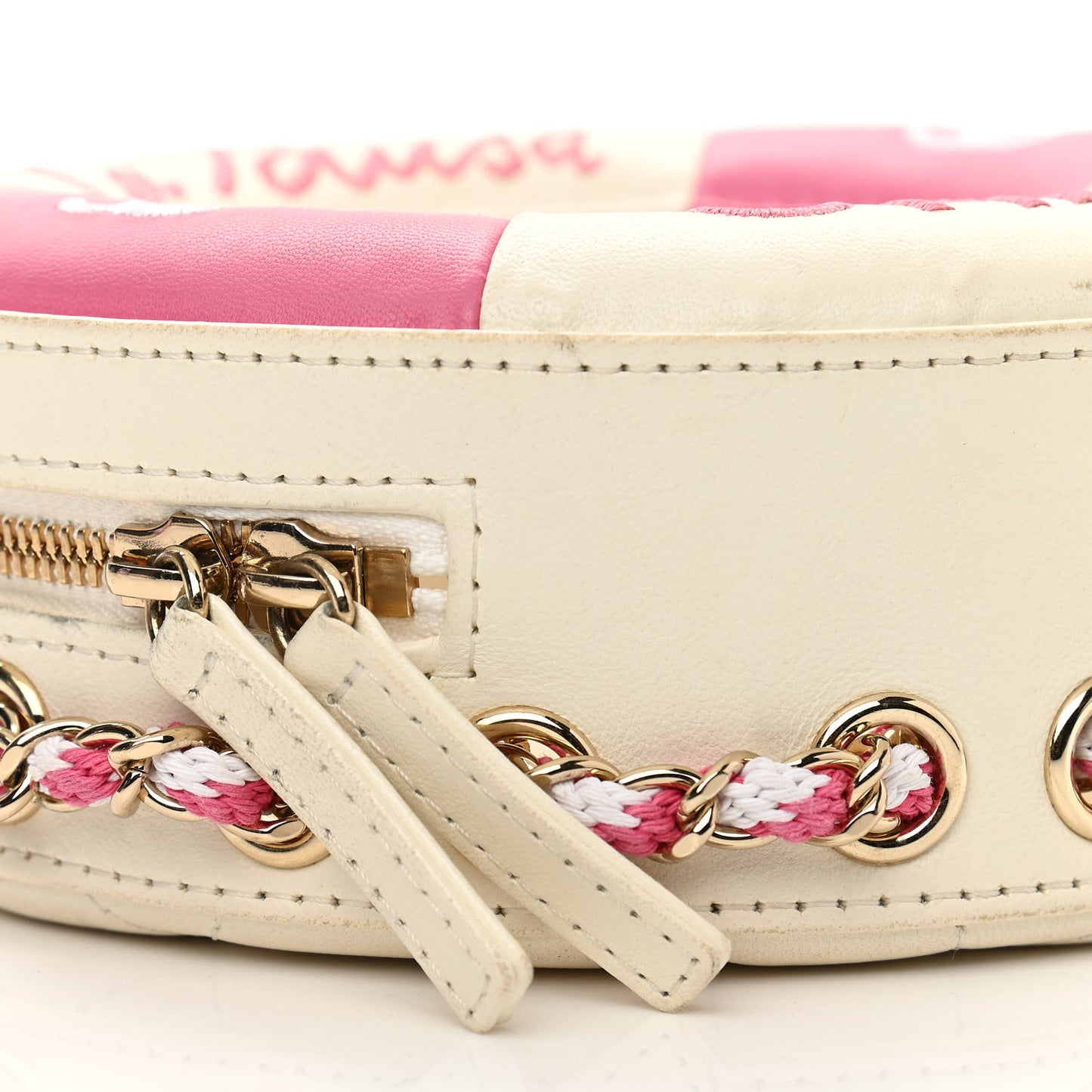 Lambskin Coco Lifesaver Round Bag Pink White