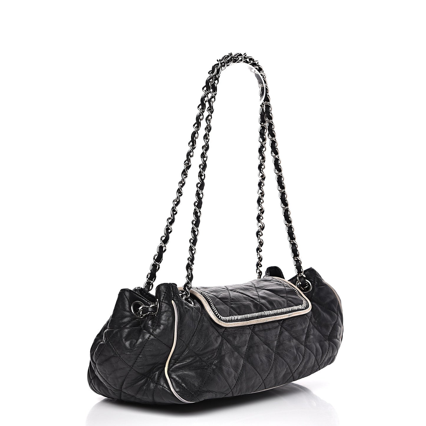 Lambskin Quilted East West Accordion Flap Black
