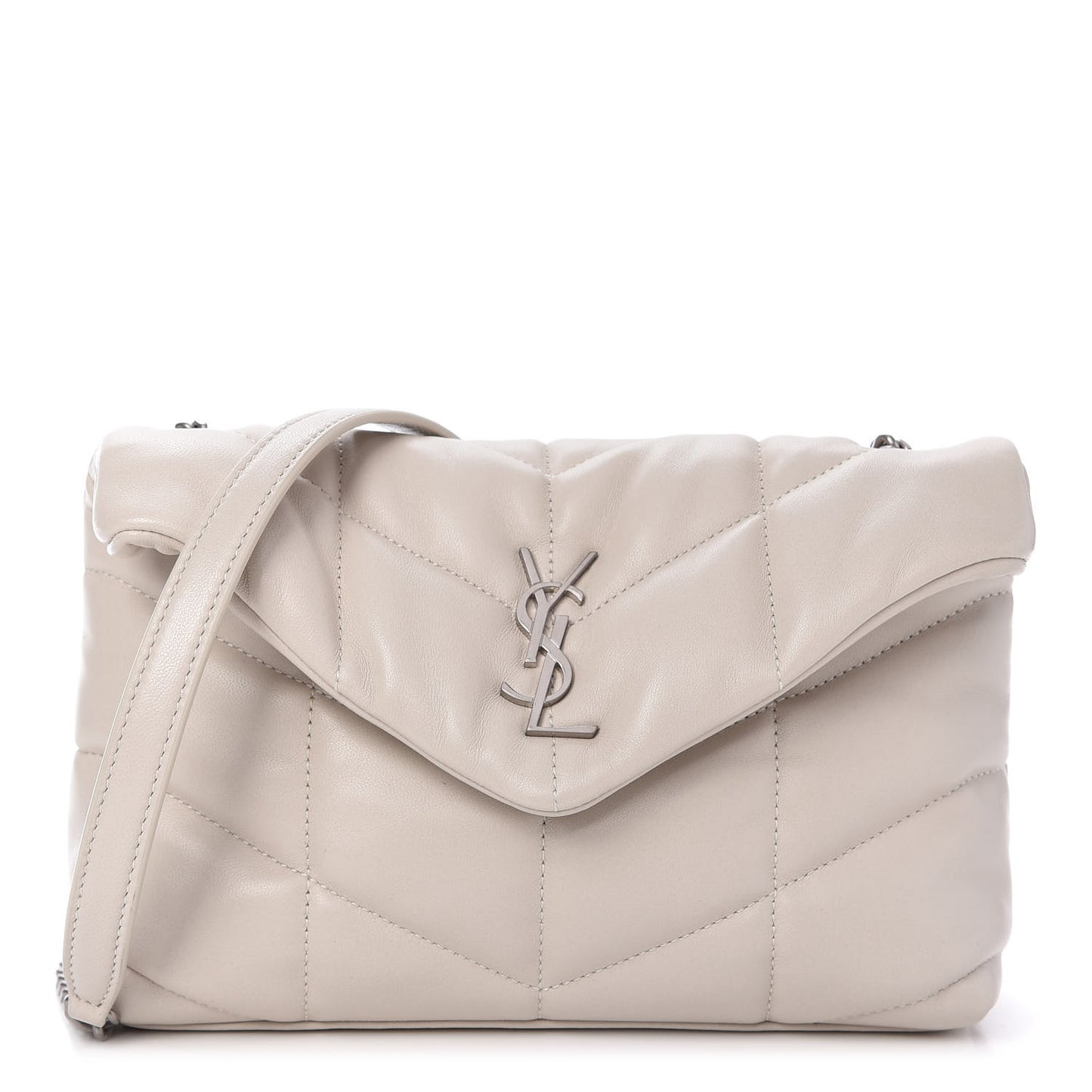 Lambskin Quilted Toy Loulou Puffer Monogram Chain Satchel Crema Soft