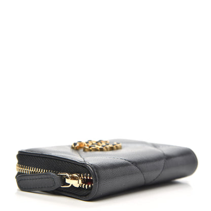 Chanel Shiny Goatskin Quilted Chanel 19 Zip Around Coin Purse Wallet Black 4 of 9