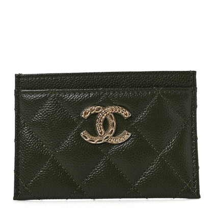Chanel Caviar Quilted Chain CC Card Holder Khaki 1 of 8