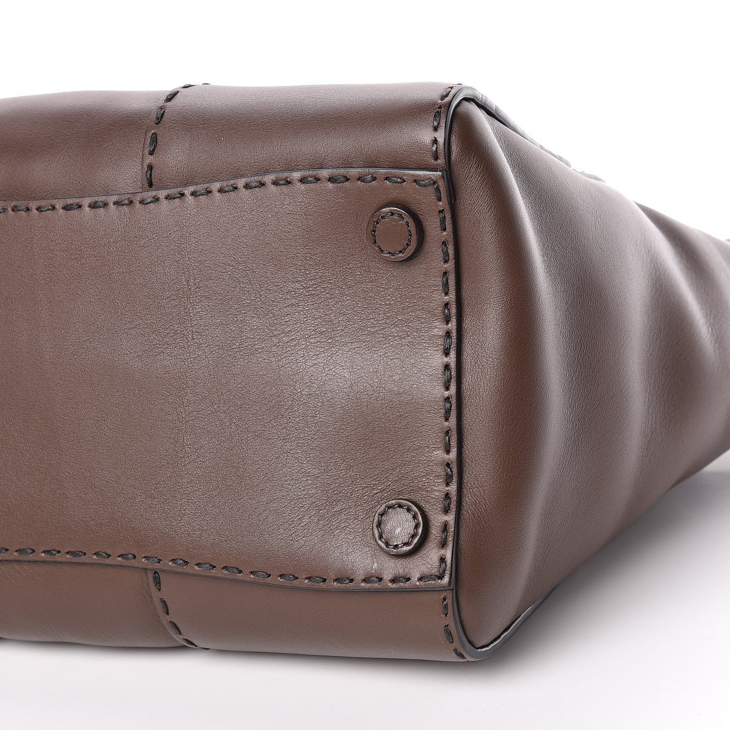 City Calf Small Stitched Twin Pocket Tote Cacao
