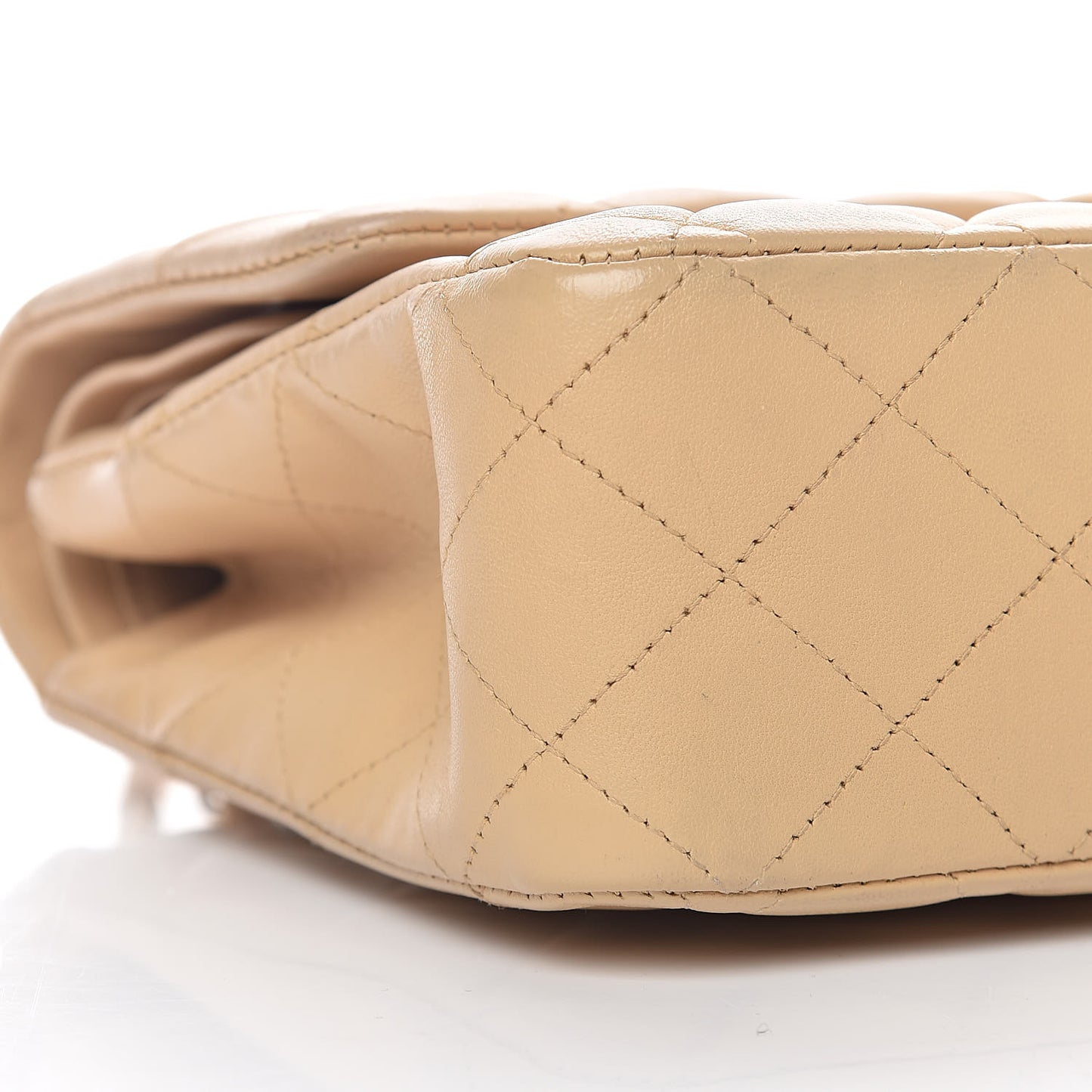Lambskin Quilted Medium Double Flap Beige